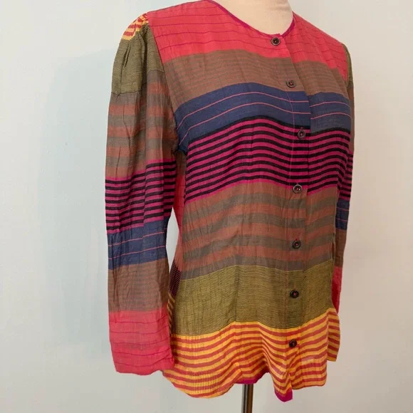 ✨ GORMAN Australian Striped Cotton Silk Button Front Blouse Size 10 ✨ - Picture 5 of 13